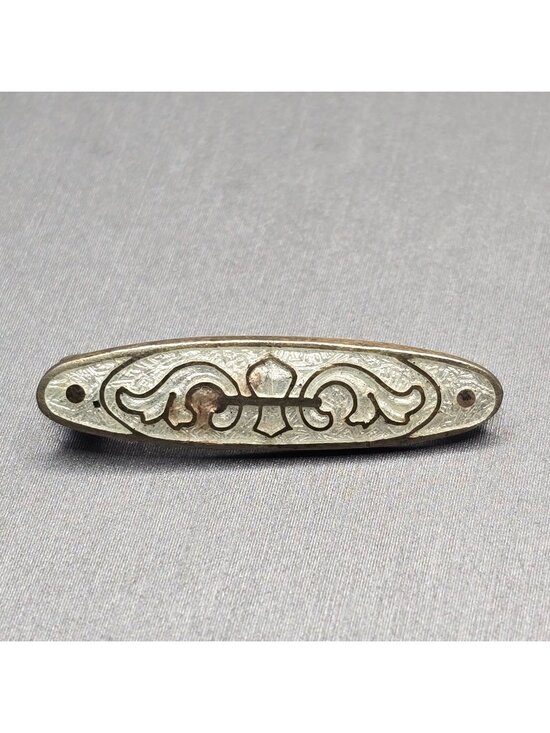 RH Jewelry - Antique Sterling Guilloche Lingerie Pin/Brooch 1 1/16" White Signed RD 1906 RH